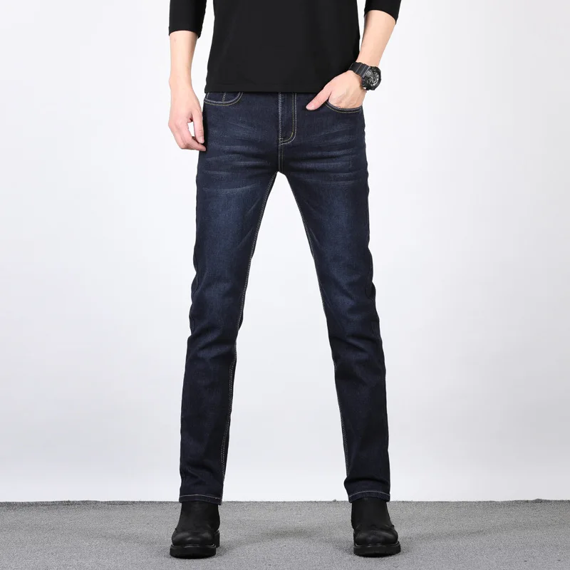 Джинсы мужские зимние стрейчевые теплые флисовые брюки из денима хлопковые