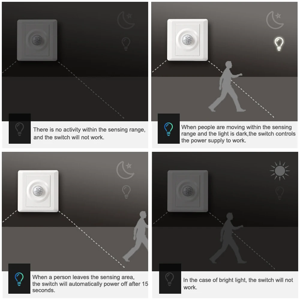 PIR Motion Sensor Light Switch premium Wall AC110-220V White Infrared Automatic | Обустройство дома