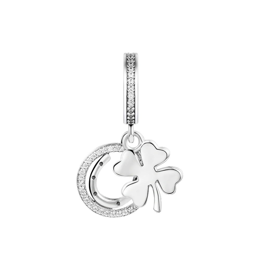 

Fits Pandora Bracelets Femme 925 Sterling Silver Lucky Four-Leaf Clover Dangle Charms Beads DIY Jewelry Making Gift for Women