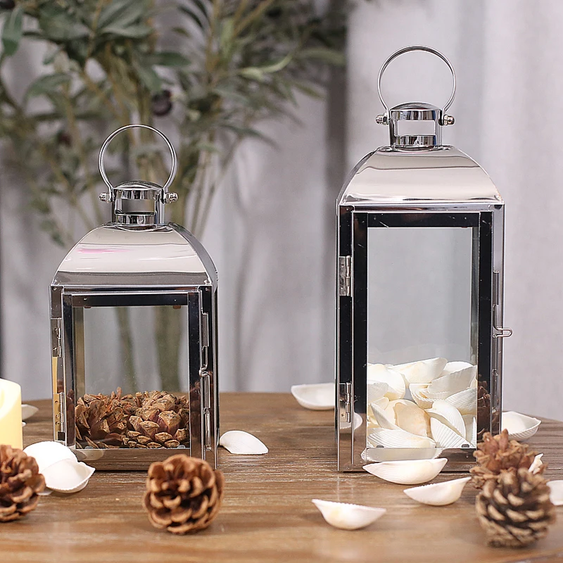 

European Style Ins Simple Stainless Steel Luxury Candle Holder Gold Silver Color Windproof Wind Lamp Romantic Home Decoration