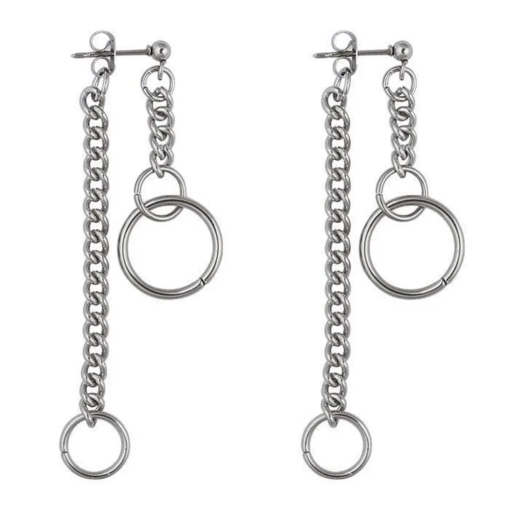 

Street style geometric circle earring chain ring Long Earring Pendant asymmetric back hanging two simple female earrings earring