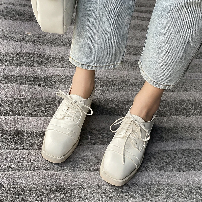 

COVIBESCO Retro Fashion Genuine Leather Shoes For Women Platform Shallow Chunky Heels Pumps 2020 Newest Party Basic Shoes Woman