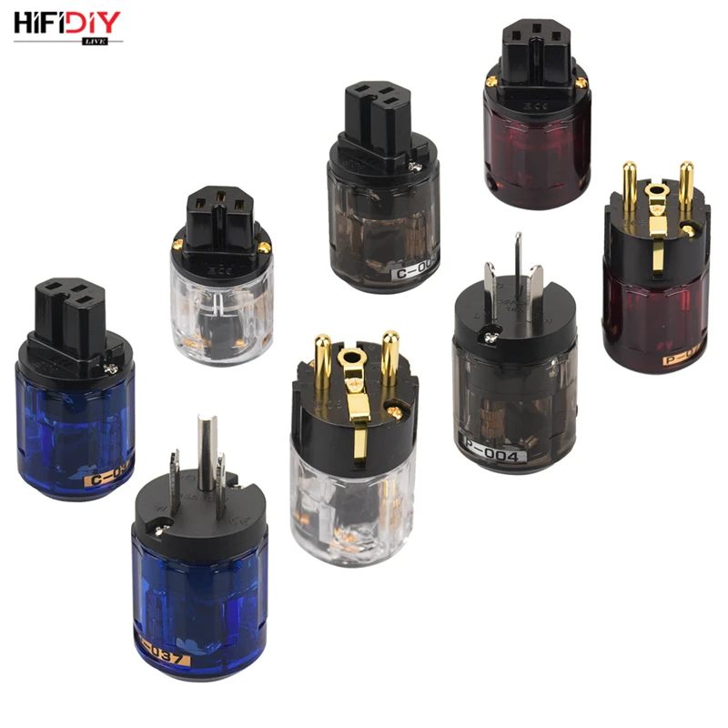 HIFIDIY EU/US/AU Pure Copper Gold Plated Power Plug Tail Connector For HIFI Audio Supply Wire Gray Blue /Purple Transparency
