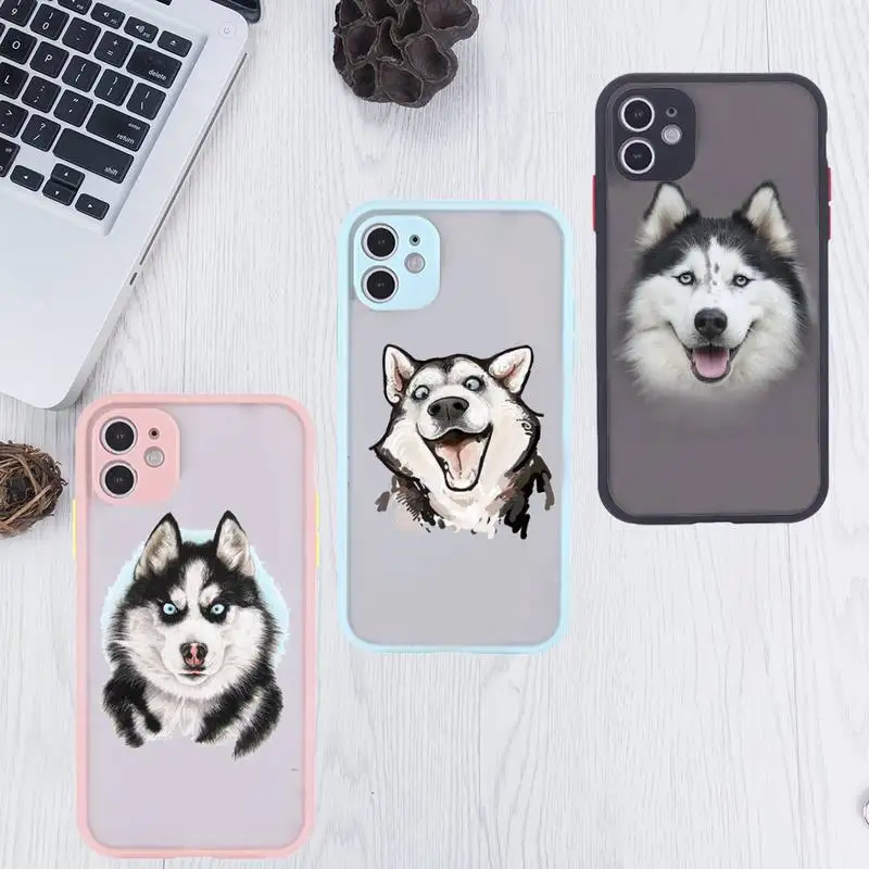 

Husky Kawaii Wolf cute Phone Case Clear Funda matte transparent For blue iPhone 7 8 x xs xr 11 12 pro plus max mini