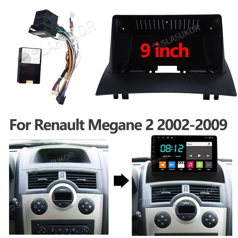 

For Renault Megane 2 2002-2009 Car Fascia Wires Board Control CANBUS Work Stereo Panel Dash Installation DVD Frame 9 Inch 2din