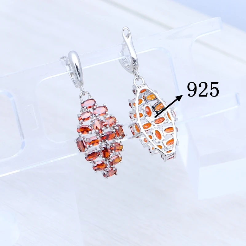 925 пробы серебряные свадебные горный хрусталь серьги красный камень гранат