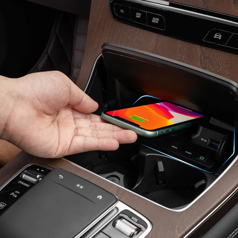Беспроводное зарядное устройство 15 Вт QI для Mercedes Benz W205 AMG C43 C63 GLC 43 63 X253 2014-2021 |