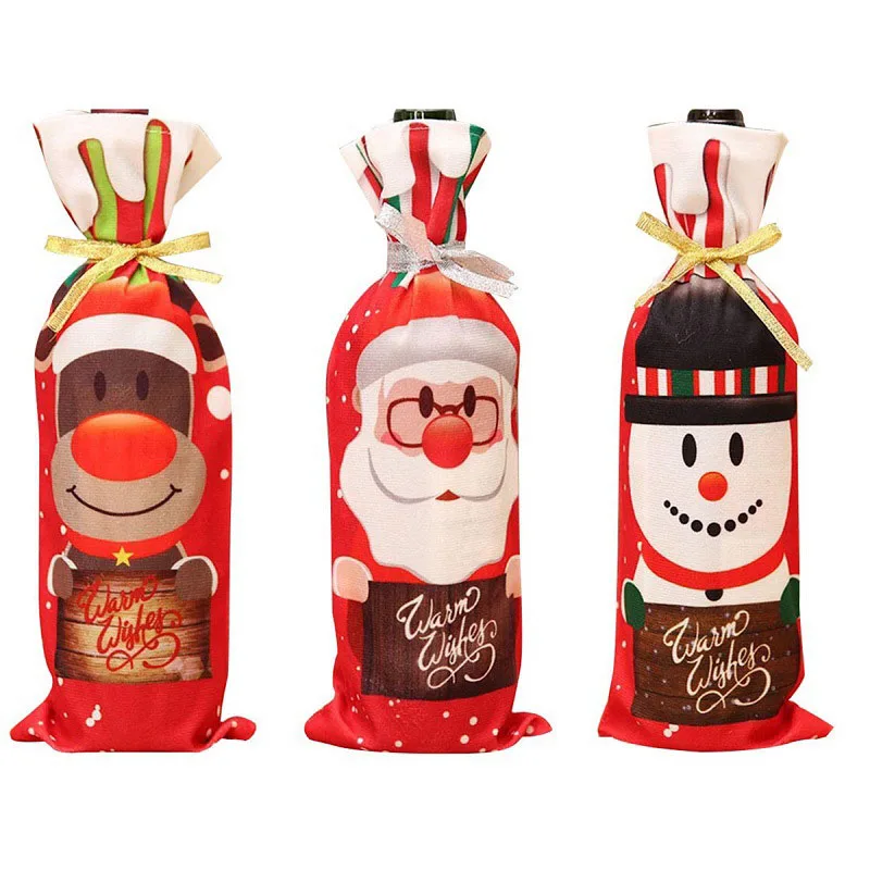 

Christmas Red Wine Bottle Set Santa Claus Snowman Champagne Bottle Bag Red Christmas Table Decoration Home Christmas Decoration
