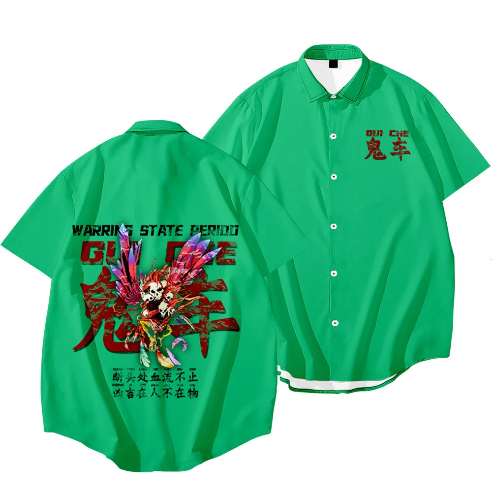 

Fashion Short Sleeve Casual Turn-down-collar Shirt Men's Green Print Beach Blouse Summer Clothing Plus Size S-6XL