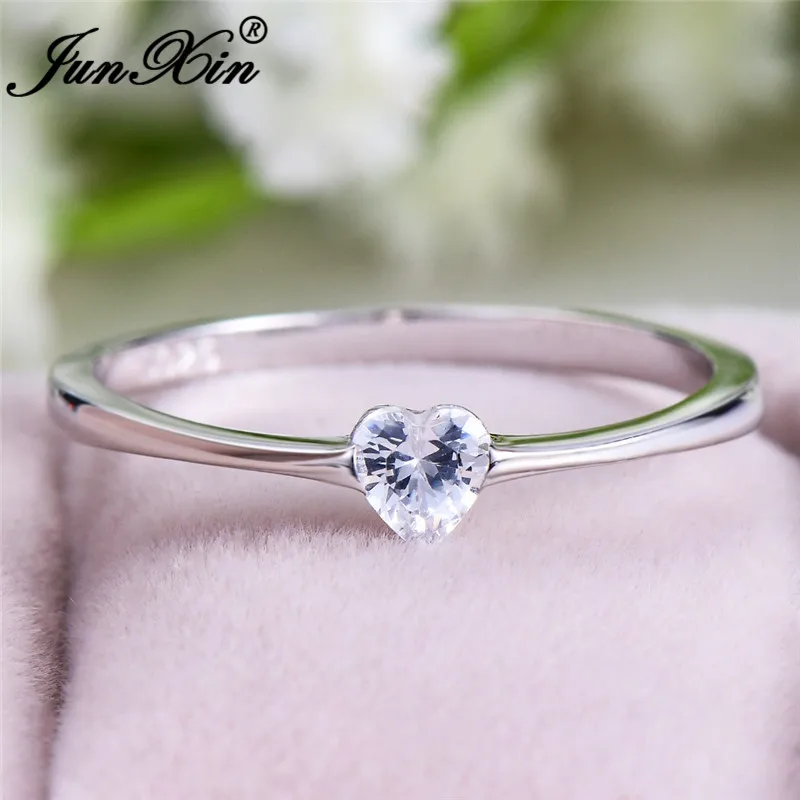 White Ring Кольцо из стерлингового серебра 925 минималистичные обручальные кольца женские зеленые фиолетовые Хрустальное сердечко любовь тонкие кольца для Женское Обручальное украшение - Цвет основного камня: White Ring