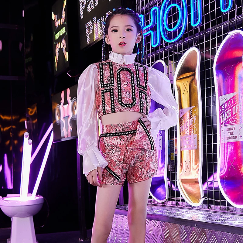 Танцевальный костюм в стиле хип хоп для девочек Цвет розовый красный Детская