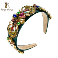 king shiny gorgeous baroque colorful rhinestone headband luxurious geometric gem diamond beaded hairband girls party tiara bezel