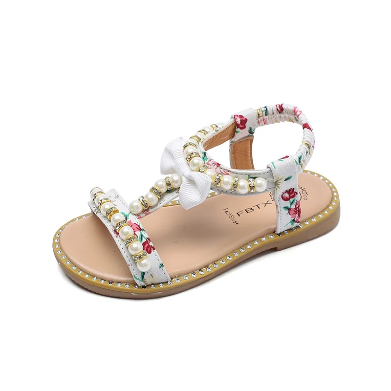 

Baby Little Girls Summer Pearl Sandals 2021 New Beading Bow Princess Dress Shoes Flat Beach Toddler Sandals 1 2 3 4 5 6 Year Old