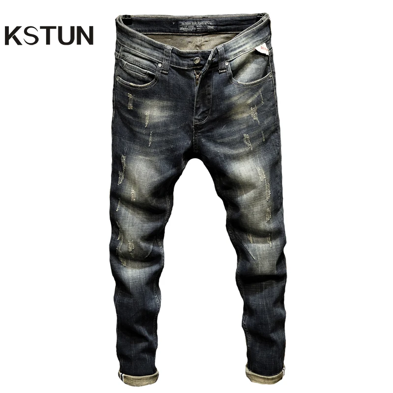 Джинсы мужские облегающие стрейчевые повседневные брюки из денима в стиле панк