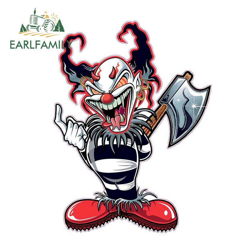 EARLFAMILY, 13 см x 9,7 см, злой клоун, наклейка, смешной стиль автомобиля, виниловые наклейки на машину, графический декор для окна автомобиля, бампера, багажника