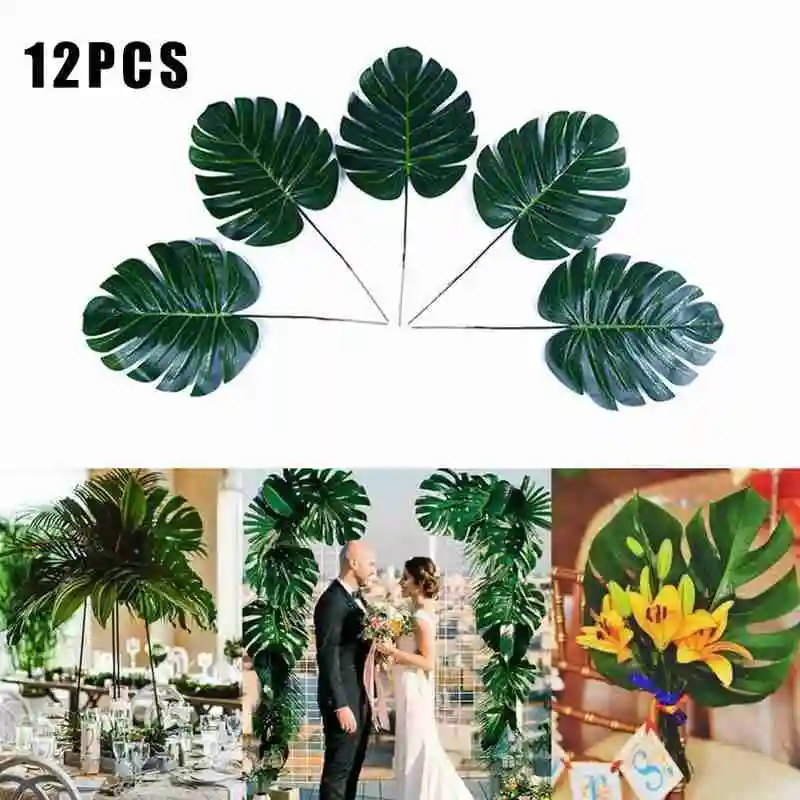 12 шт. дешевые пластиковые цветы искусственные Monstera украшения растения DIY листья