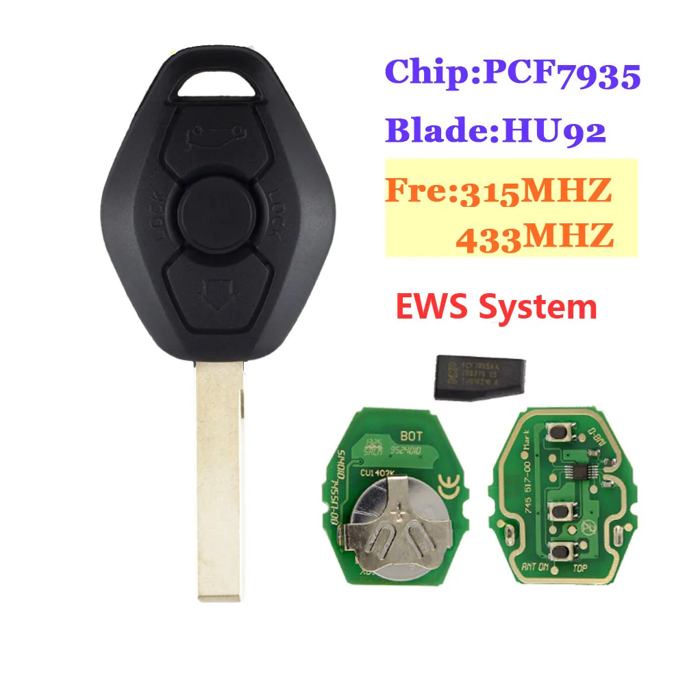 XNRKEY дистанционный Автомобильный ключ для BMW EWS система PCF7935 чип 315 МГц или 433 X3 X5 Z3 Z4