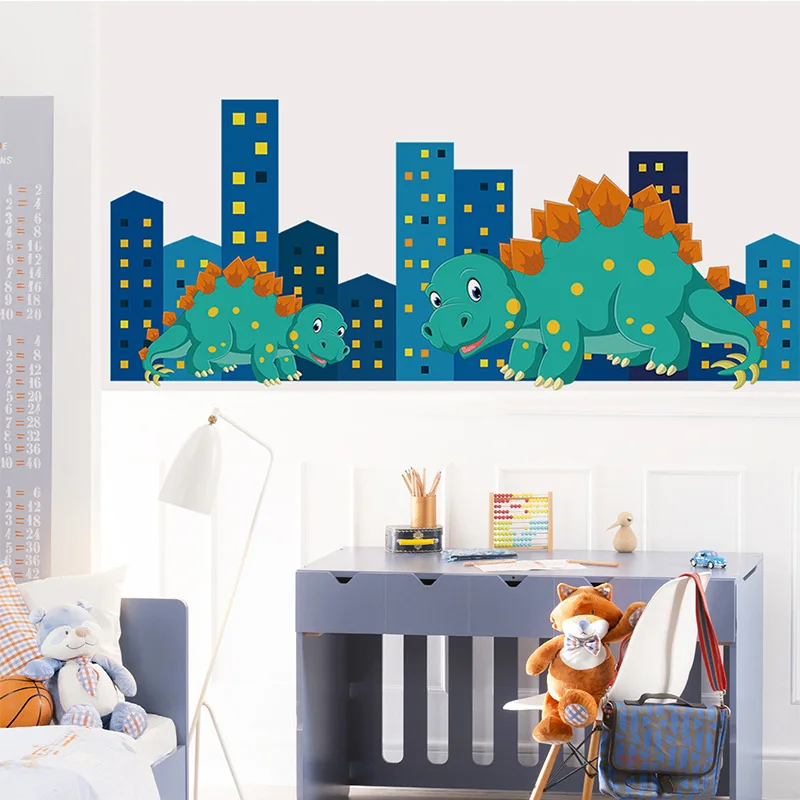 Мультяшные наклейки на стену с динозавром для украшения дома детской комнаты