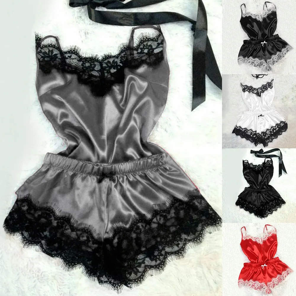 

2021 Fashion Sexy Lingerie Lace Sleepwear Womens Pajama Set Temptation Babydoll Nightwear Cute Camisole Shorts Set Pijama Mujer