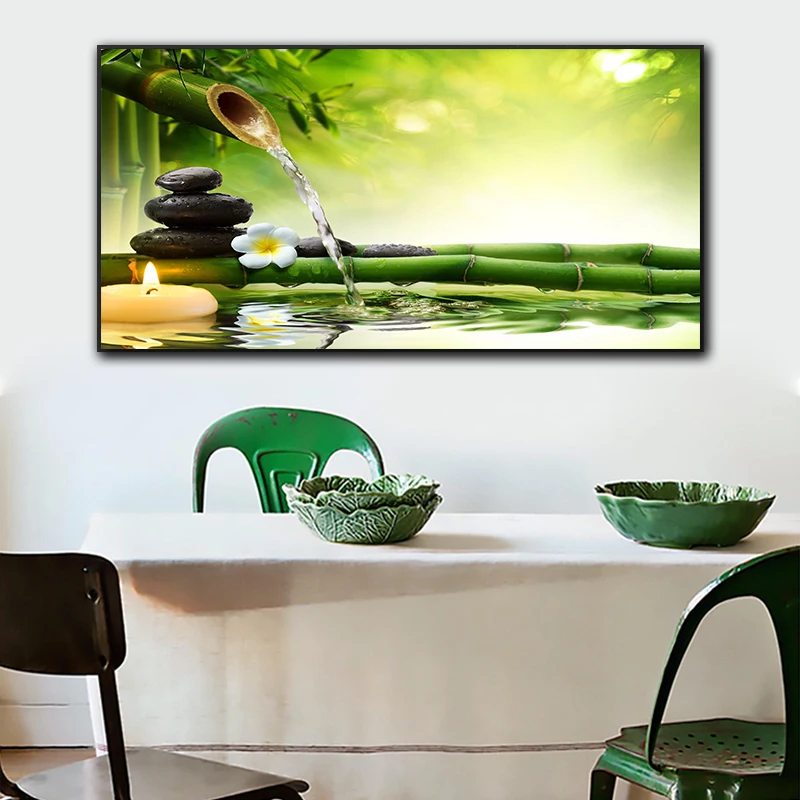 

Zen canvas painting Bamboo candle black stone still life wall art picture posters and prints decoracion salon