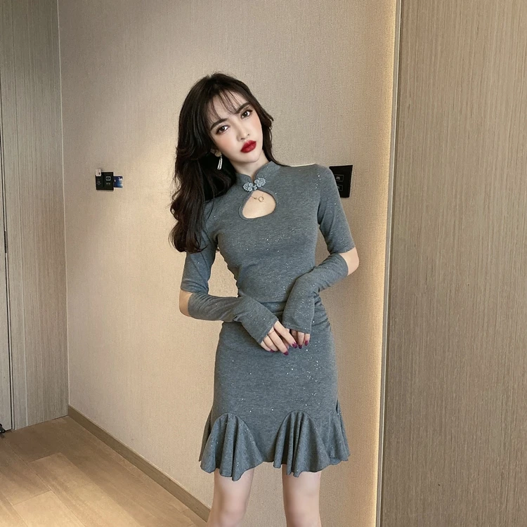 

fashion brand temperament Women's Clothing Dresses hollow out bow stand ruffles patchwork a-line vintage style new spring fall