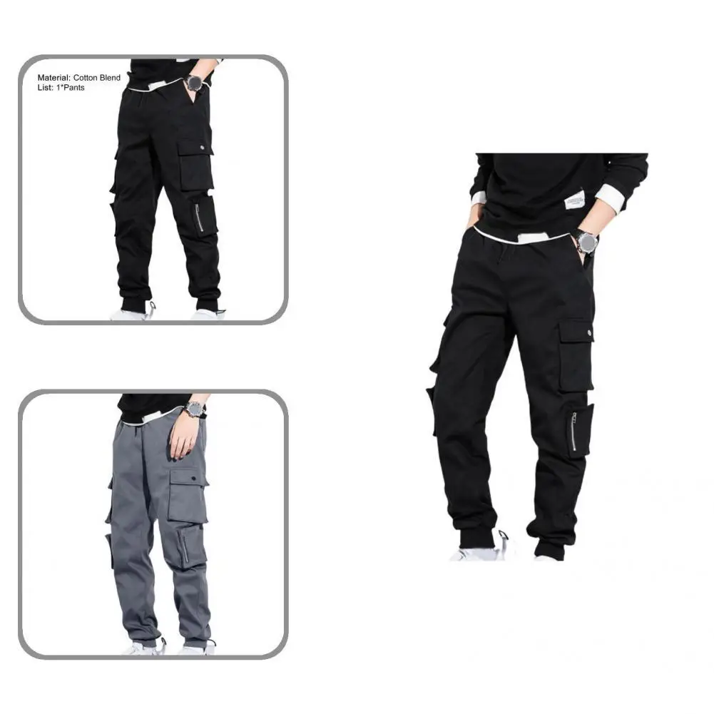 

Breathable Trendy Wear-resistant Cargo Pants Drawstring Autumn Trousers Solid Color for Work