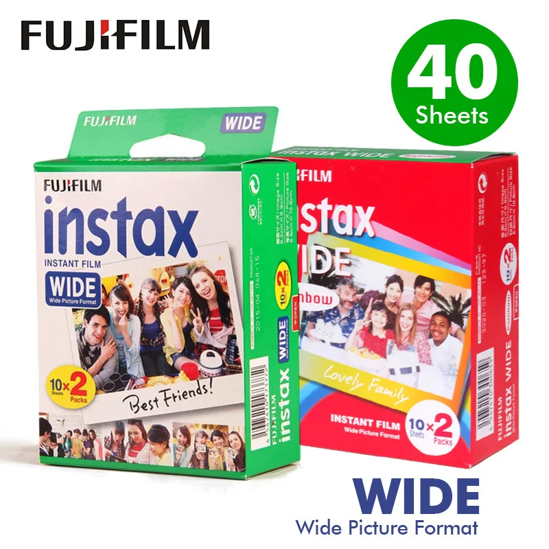 Genuine10.20.40 листов Fujifilm Instax Wide с белой кромкой + Широкий радужная пленка для Fuji Instant
