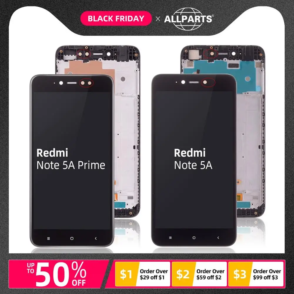 Дисплей для XIAOMI Redmi Note 5A 5A Prime Y1 / Y1 Lite LCD в сборе с тачскрином черный белый