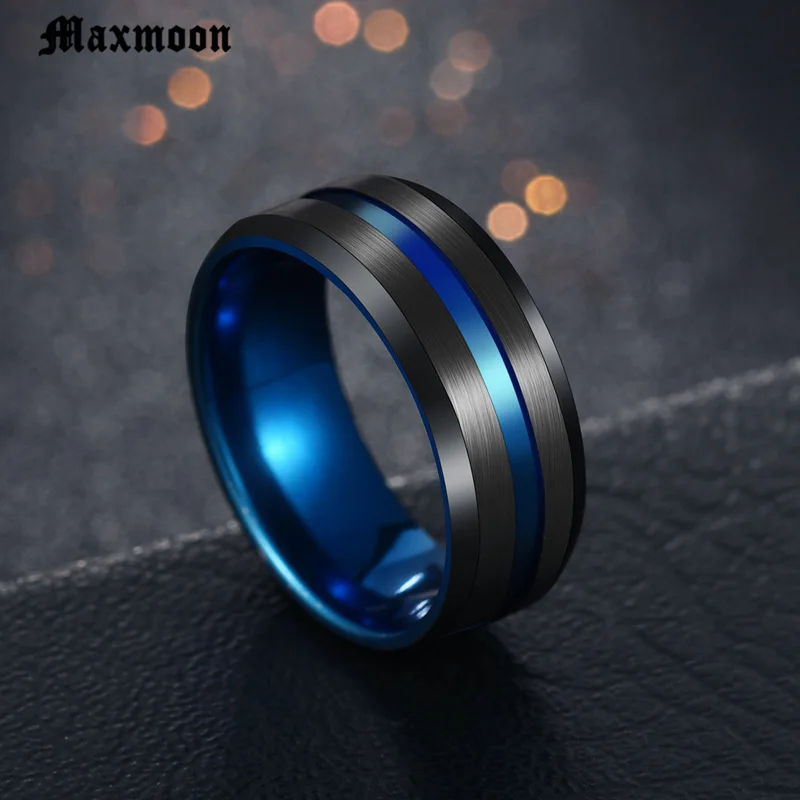 Maxmoon Горячая обручальные кольца черный синий из нержавеющей стали Midi Кольца для мужчин Шарм мужские ювелирные изделия дропшиппинг