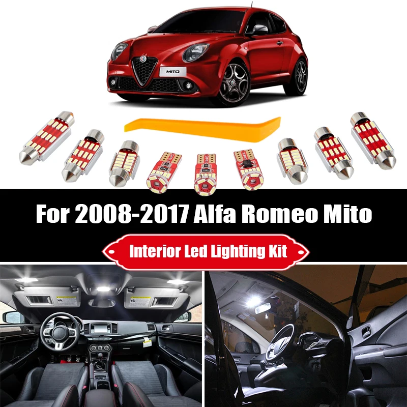 

10 Bulbs For 2008-2013 2014 2015 2016 2017 Alfa Romeo Mito White Canbus LED Interior Light Kit Map Dome Trunk Door Lamp