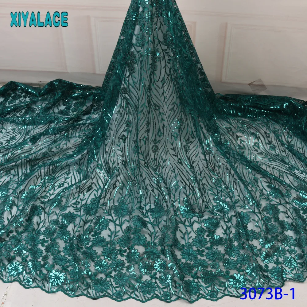 Желтая ткань 2019 Африканский кружевной тюль с пайетками Высококачественная