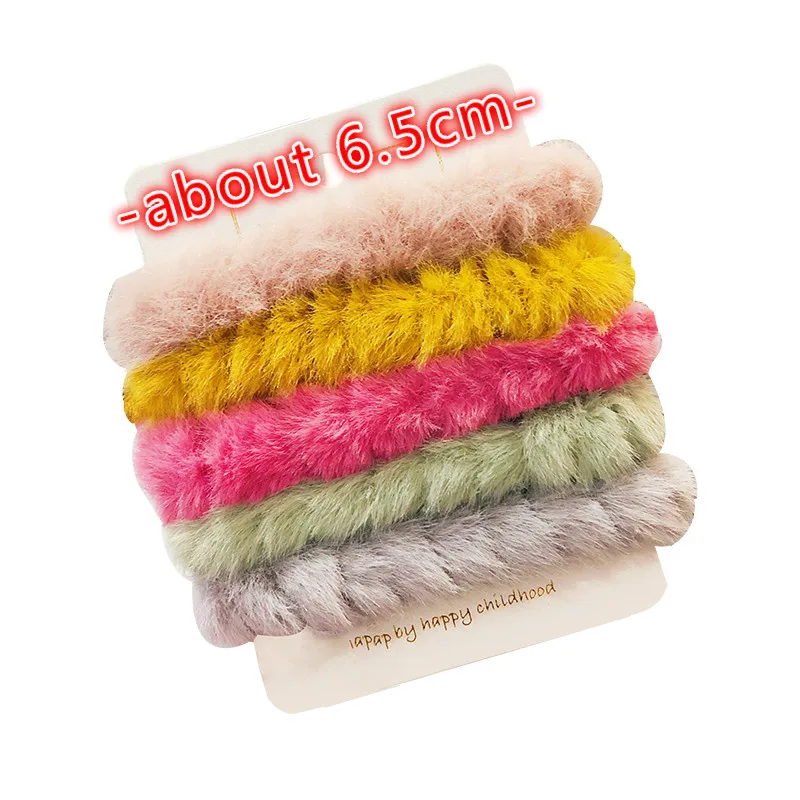 

5Pcs/Set Woment Girls Sweet Candy Lambswool Faux Fur Elastic Hair Bands Ladies Rubber Bands Female Hair Accessories