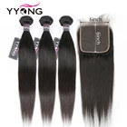 Yyong волосы перуанский прямые 6x6 застежка с пряди (4 штуки в партии) 8-30 дюймов, Remy (Реми), прямые человеческие волосы пряди с закрытием кружева
