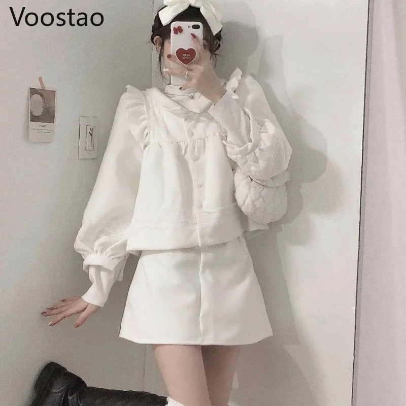 Женский комплект из 2 предметов шерстяной юбки и топа с оборками высокой талией в