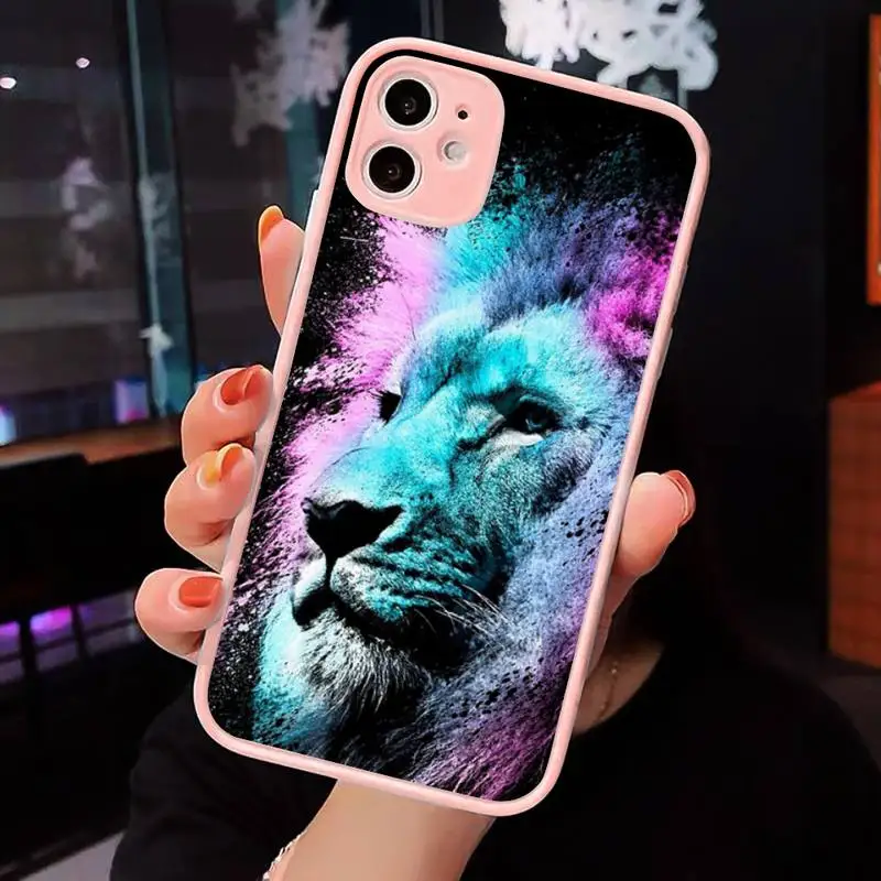 

color Cool Animal Lion Phone Case Matte Transparent for iPhone 7 8 11 12 s mini pro X XS XR MAX Plus cover funda shell
