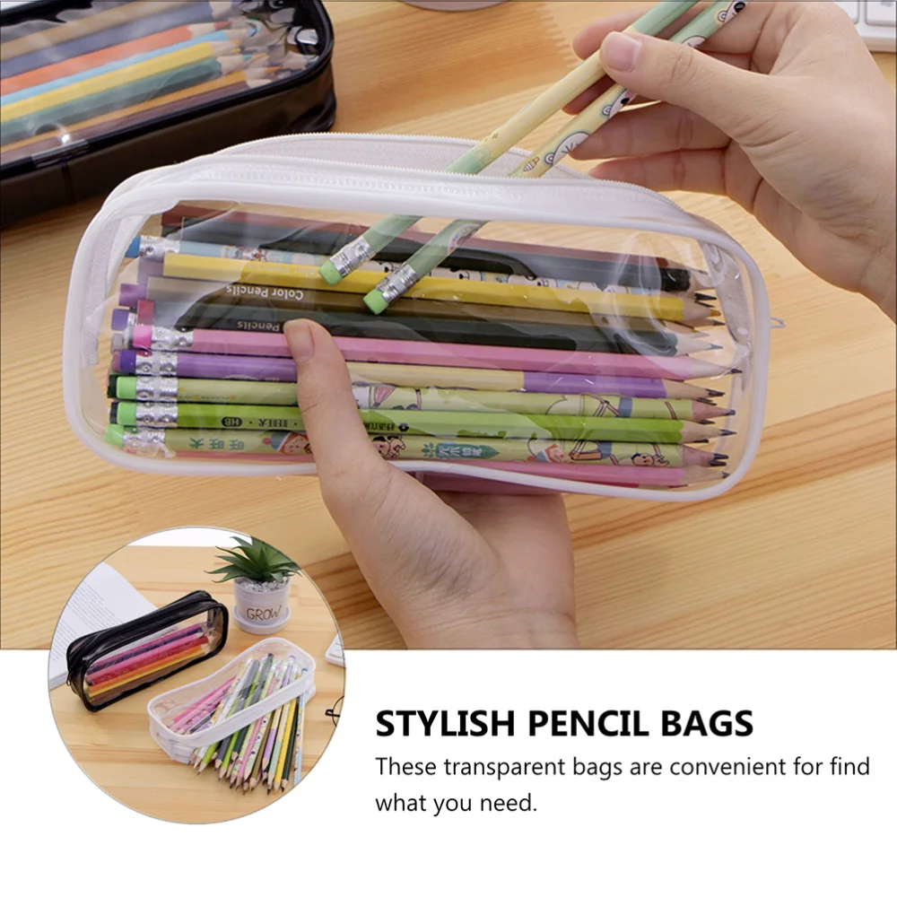 

2 Pcs Chic Pen Pouches Storage Bags Dust-proof Pencil Cases (Black White)