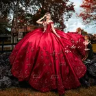 Женское платье с аппликацией, красное бальное платье с открытыми плечами и кристаллами, расшитое бисером, для выпускного вечера