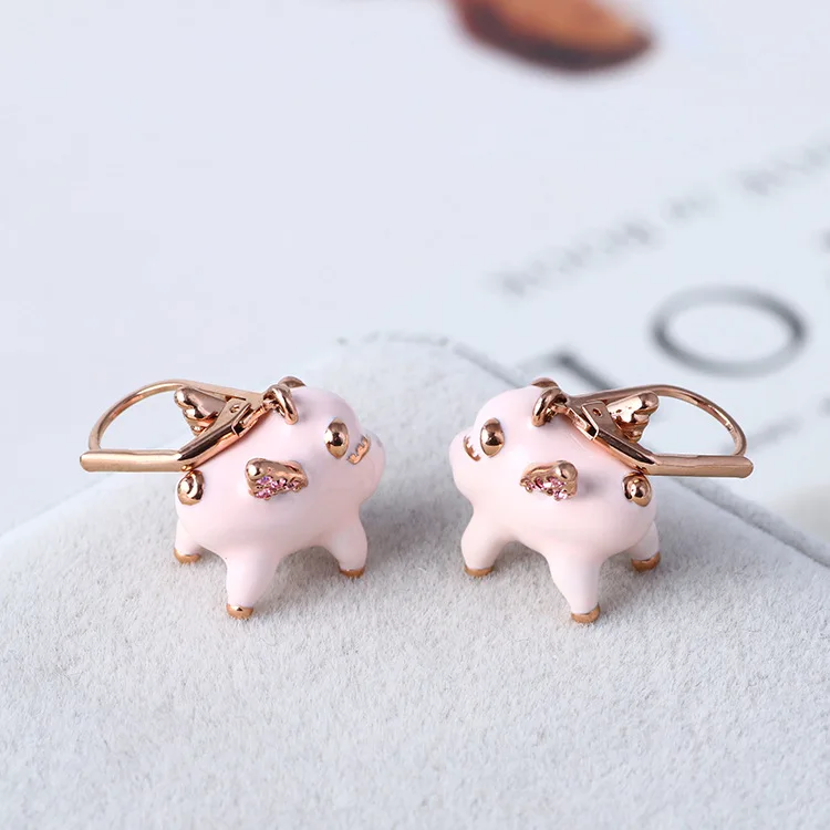 

European and American simple enamel glaze pink flying pig earrings, lovely girl earrings