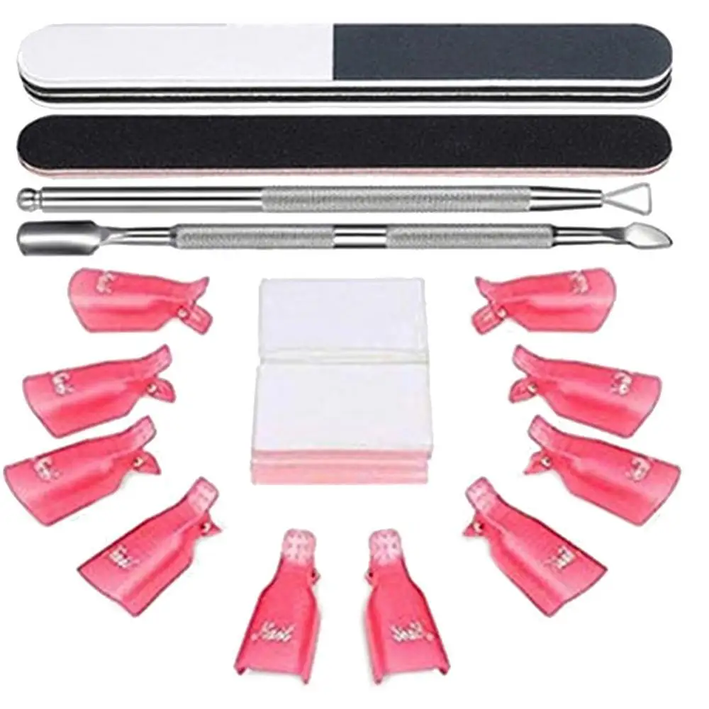 

Nail Gel Polish Remover Clips Brush Pads Cuticle Pusher File Manicure Tools Kit