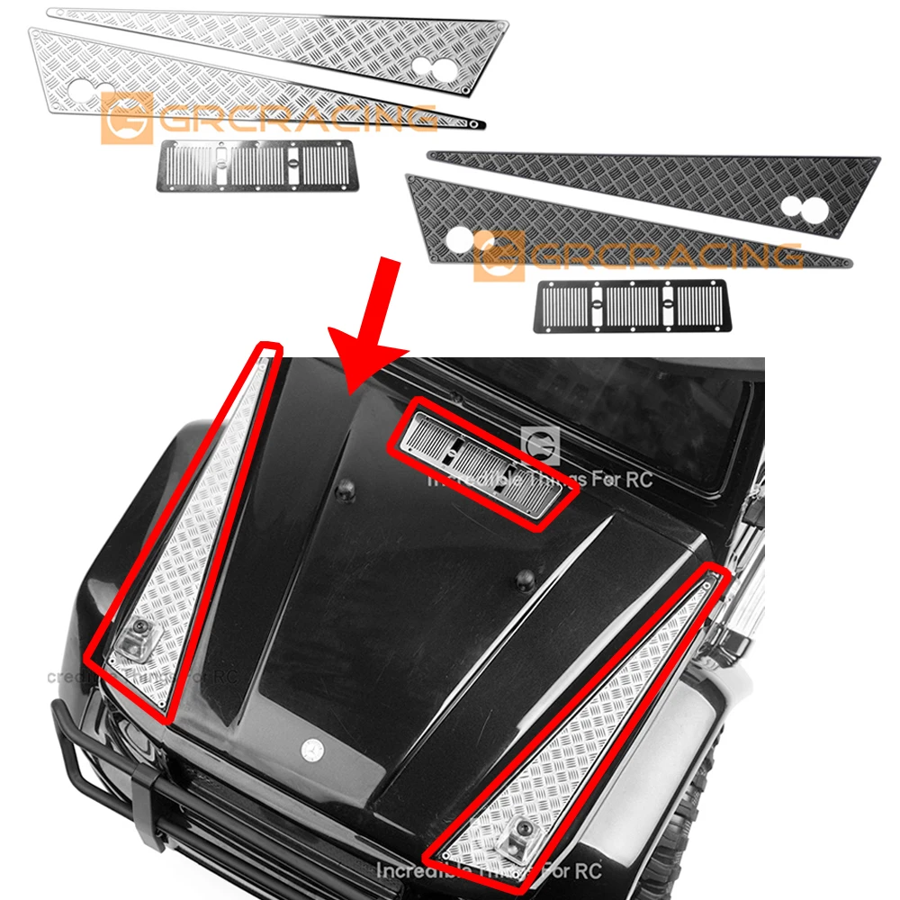 

GRC Decoration Stainless Steel Car Hood Sticker Anti-skid Plate Board for 1/10 TRX4 G500 82096-4 TRX6 6X6 G63 88096-4