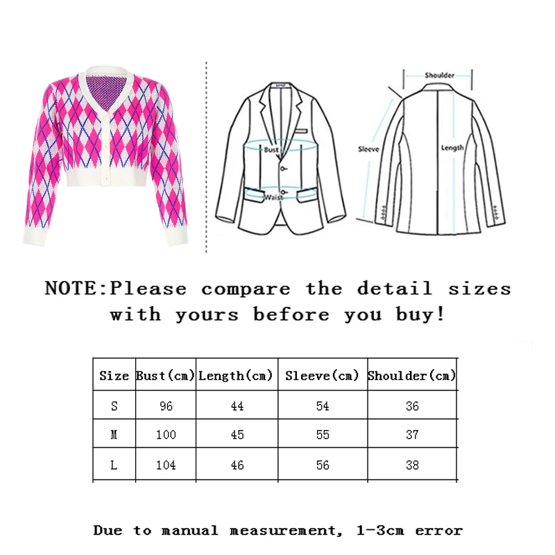 

Vangull Fashion Argyle Plaid Sweater Cardigan Women Single Breasted Casual Knitted Sweater Warm Long Sleeve Cropped Cardigan Top
