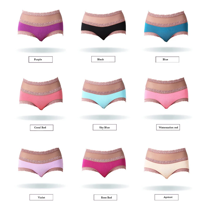 

Elegant and Noble Sexy Panties Hollow Out Lace Briefs High Waist Bamboo Fiber Underpant Womens Underwear Lingerie