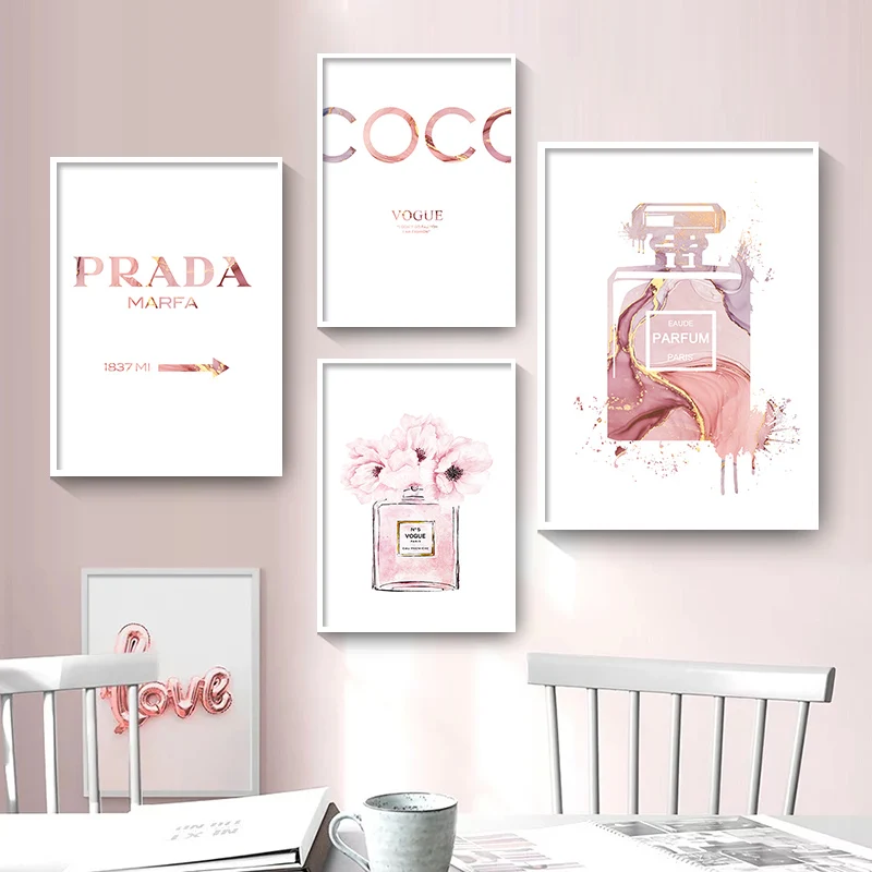 Картина с розовым принтом художественный постер духов акварельная картина на