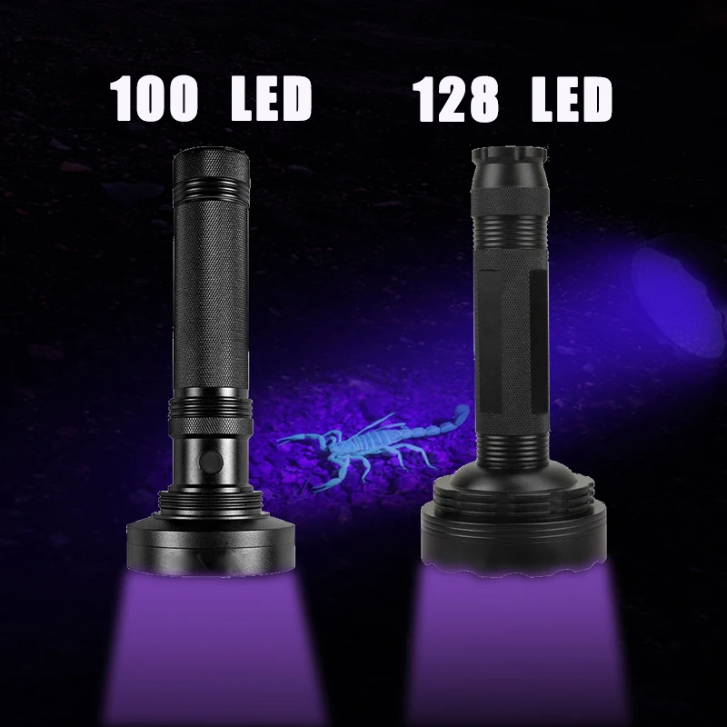 

100 LED UV Blacklight Flashlight High Power 10w 395nm 128 LED UV Light Ultraviolet Lantern Torch Pet Urine Detect Catch Scorpion