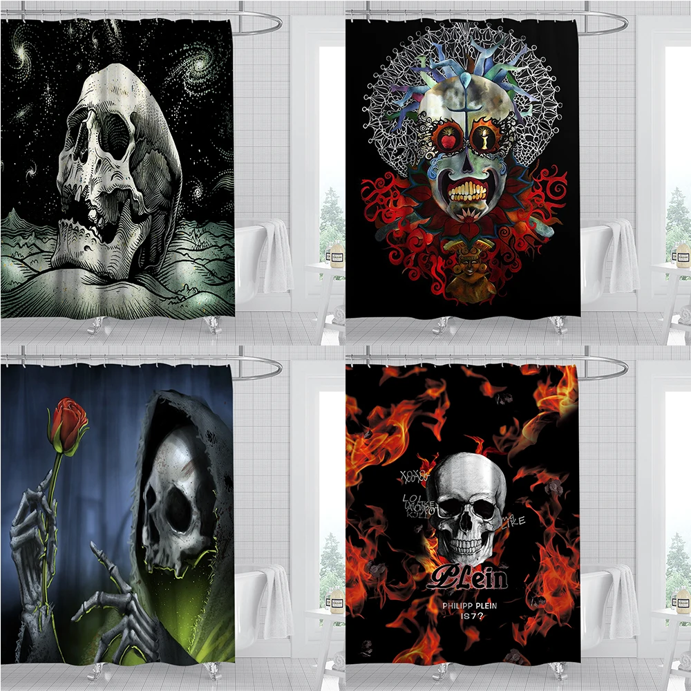 

Занавеска для душа с ужасным принтом черепа, занавеска из водонепроницаемой полиэстерной ткани для ванной комнаты с крючком
