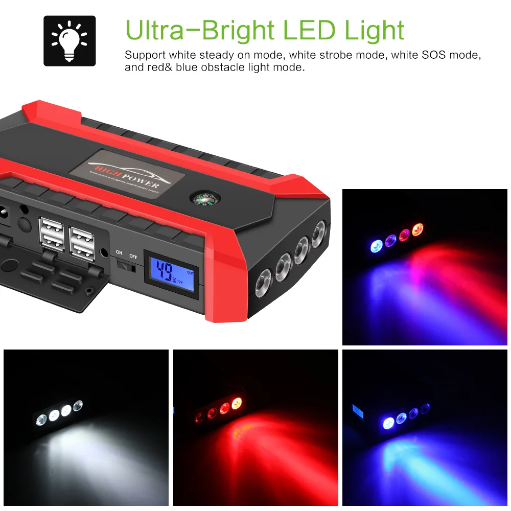 

12V Car Emergency Starter Start Power Diesel Fire Double Backup Jump Starter Booster Buster Charger Battery Bank Starting Device