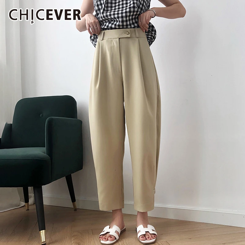 CHICEVER/корейские брюки цвета хаки для женщин, высокая талия, длина по щиколотку, прямые повседневные широкие брюки, Женская Осенняя модная новая одежда