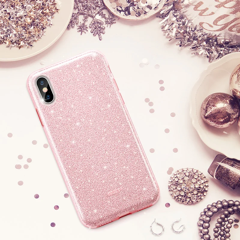 ESR Блестящий розовый черный серебристый чехол для телефона Apple IPhone X милый 3 слоя