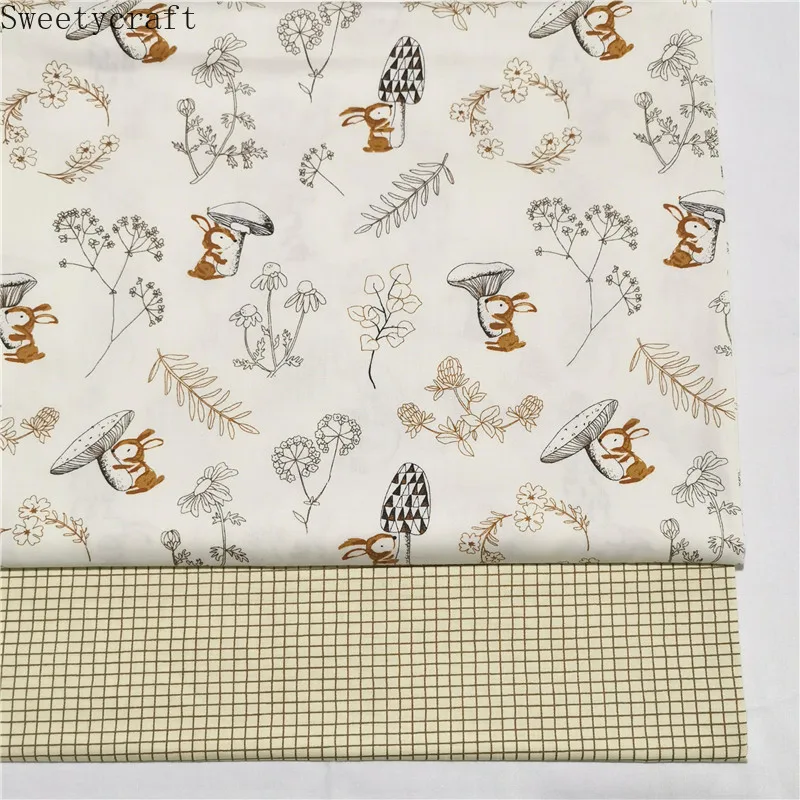 Саржевая 100% хлопчатобумажная ткань с принтом листьев кролика Лоскутная Ткань
