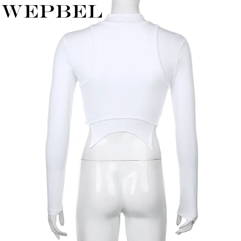 

Mandylandy Women Autumn Sexy Irregular Embroidery Crop Top Lady Casual Long Sleeve Turtleneck Skinny Short Shirt